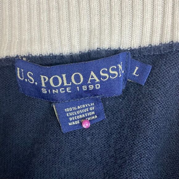 U.S Polo Assn Sweater Mens Large Blue Argyle 1/2 Zip Pullover Mock Neck Casual - Picture 6 of 7